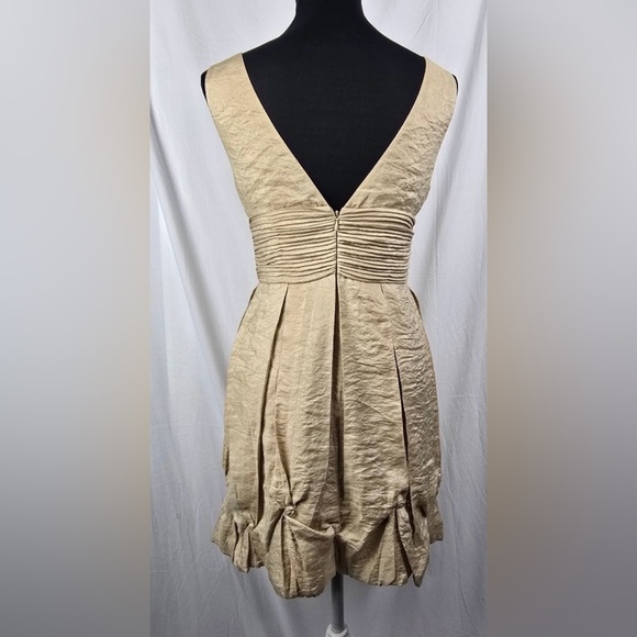 BCBGMaxAzria Metallic Gold Bubble Hem Mini Dress w/ Gold Sequin Women Size 12 - Picture 4 of 11